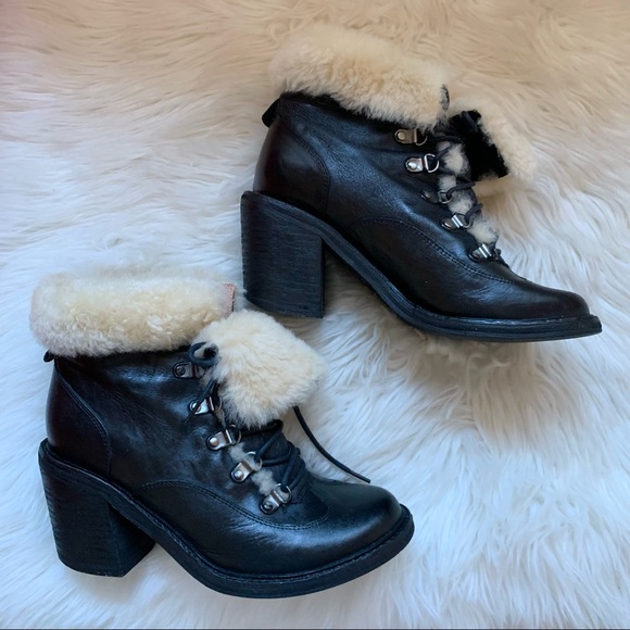 JEFFREY CAMPBELL Shearling Cuff Chunky Lace Up Leather Boots - Picture 7 of 13